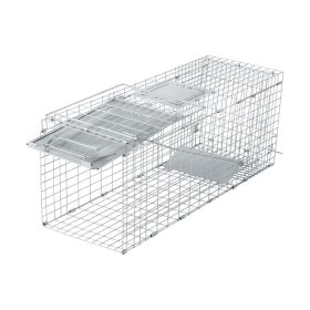 32" Live Animal Cage Trap, Heavy Duty Folding Raccoon Trap, Humane Cat Trap with Handle, Silver