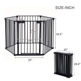 150" Adjustable Safety Gate 6 Panels Play Yard Metal Doorways Fireplace Fence Christmas Tree Fence Gate for House Stairs Gate prohibited area fen